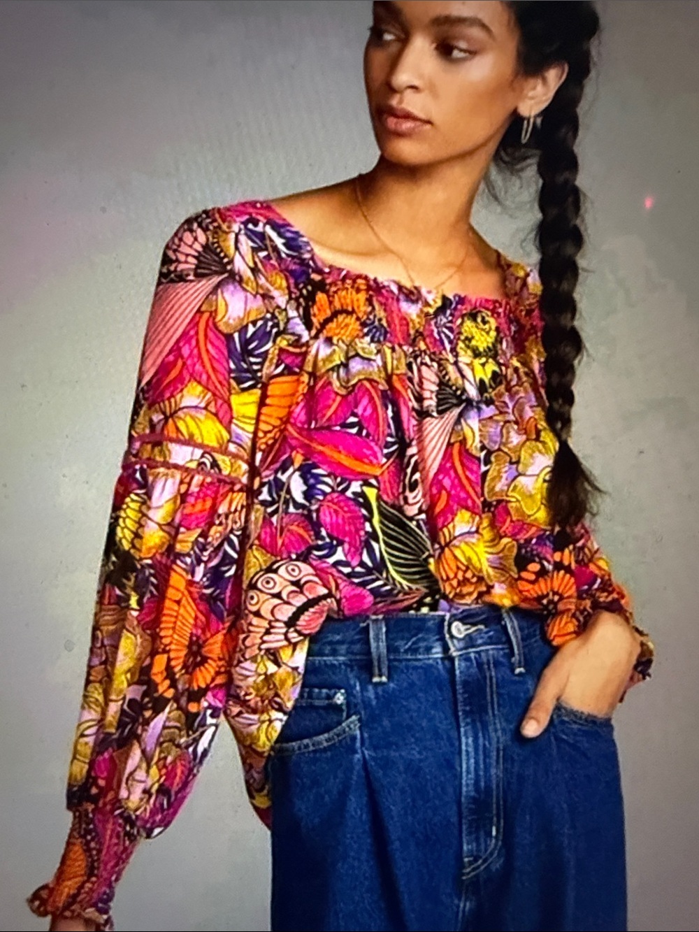 Anthropologie xAlexandra Farmer Off-Shoulder Floral Butterfly blouse